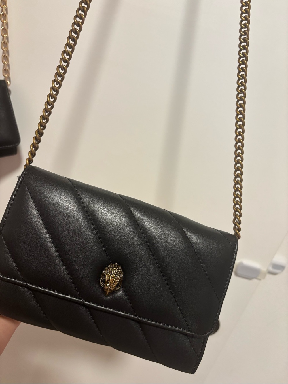 Kurt Geiger Black Quilted Crossbody with Gold Chain